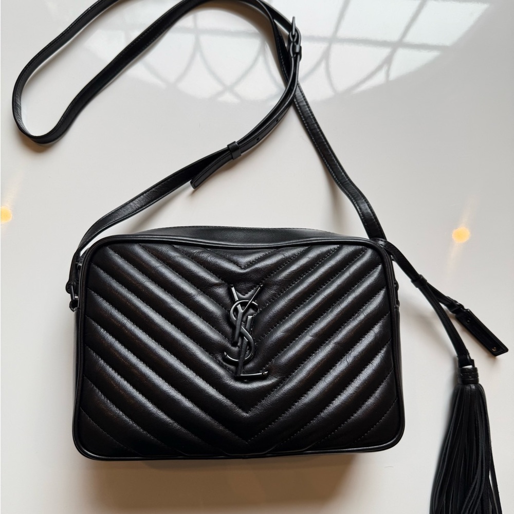 Saint Laurent Black Chevron Quilted Crossbody Bag